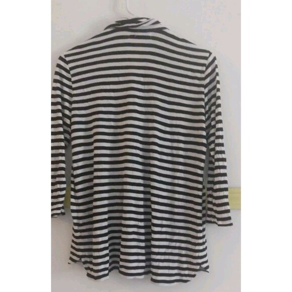 Ladies Liz Claiborne Black/White Striped 3/4 Sleeve Collared Rayon Size Medium - Picture 2 of 6